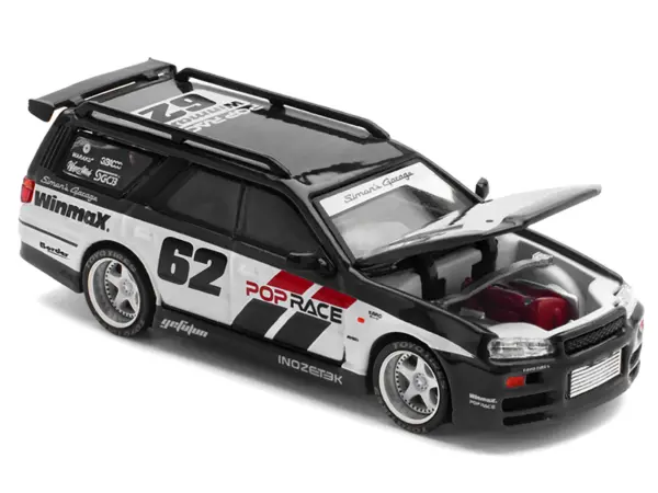 GT-R Stagea RHD (Right Hand Drive) #62 "Simon's Garage" Black with White Sides 1/64 Diecast Model Car by Pop Race #3