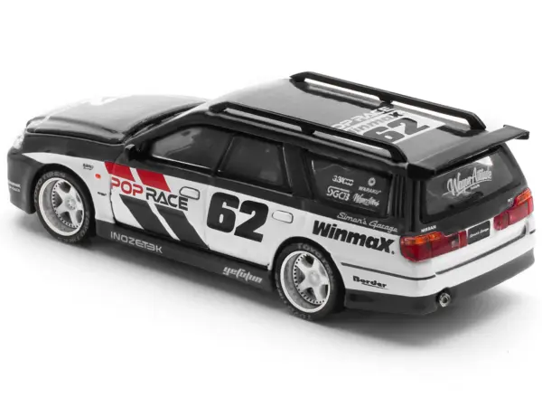 GT-R Stagea RHD (Right Hand Drive) #62 "Simon's Garage" Black with White Sides 1/64 Diecast Model Car by Pop Race #5