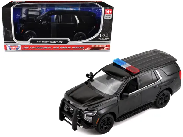 2025 Chevrolet Tahoe PPV Black "Custom Builder's Kit - Law Enforcement and Public Service" Series 1/24 Diecast Model Car by Motormax #1