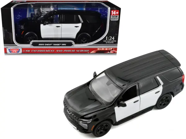 2025 Chevrolet Tahoe PPV Black and White "Custom Builder's Kit - Law Enforcement and Public Service" Series 1/24 Diecast Model Car by Motormax #1