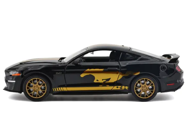 2018 Ford Mustang GT 5.0 Black with Gold Stripes and Graphics "Midnight Eclipse" Series 1/24 Diecast Model Car by Motormax #2
