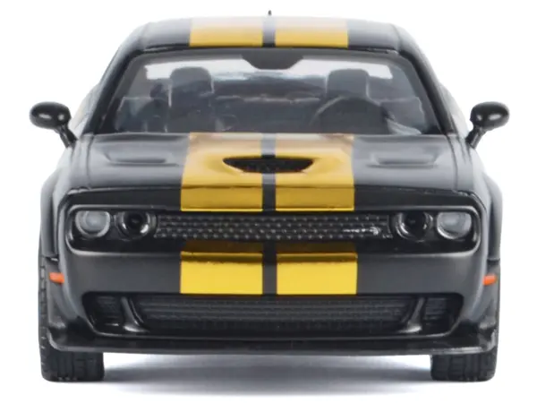 2018 Dodge Challenger SRT Hellcat Widebody Matt Black with Gold Stripes and Graphics "Midnight Eclipse" Series 1/24 Diecast Model Car by Motormax #3