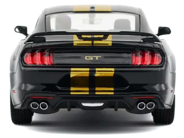 2018 Ford Mustang GT 5.0 Black with Gold Stripes and Graphics "Midnight Eclipse" Series 1/24 Diecast Model Car by Motormax #4
