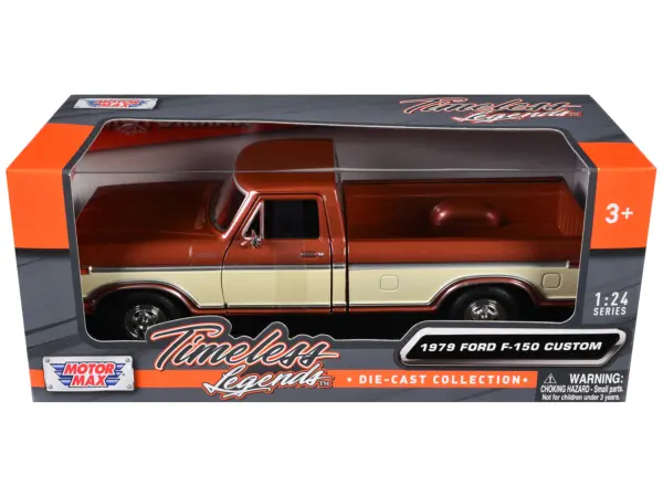 1979 Ford F-150 Custom Pickup Truck Brown Metallic and Cream "Timeless Legends" Series 1/24 Diecast Model Car by Motormax #1