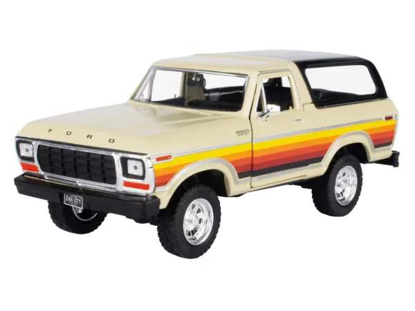 1978 Ford Bronco Custom Cream with Stripes and Black Top "Platinum Collection" Series 1/24 Diecast Model Car by Motormax #2