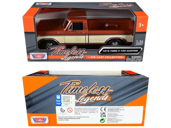 1979 Ford F-150 Custom Pickup Truck Brown Metallic and Cream "Timeless Legends" Series 1/24 Diecast Model Car by Motormax #3
