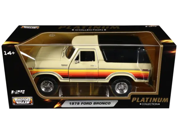 1978 Ford Bronco Custom Cream with Stripes and Black Top "Platinum Collection" Series 1/24 Diecast Model Car by Motormax #3