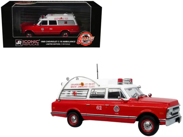 1969 Chevrolet C-10 Ambulance "Los Angeles City Fire Department" Red and White "5 Alarm" Series Limited Edition 1/50 Diecast Model by Iconic Replicas #1