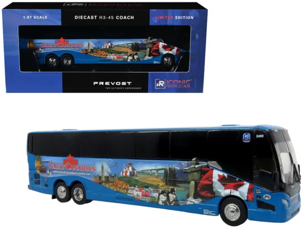 Prevost H3-45 Coach Bus "Great Canadian Coaches" Blue with Graphics Limited Edition 1/87 (HO) Diecast Model by Iconic Replicas #1