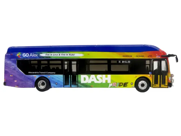 New Flyer Xcelsior XN40 Transit Bus "DASH Pride Livery" Blue with Rainbow Graphics "The Bus & Motorcoach Collection" Limited Edition 1/87 (HO) Diecast Model by Iconic Replicas #2