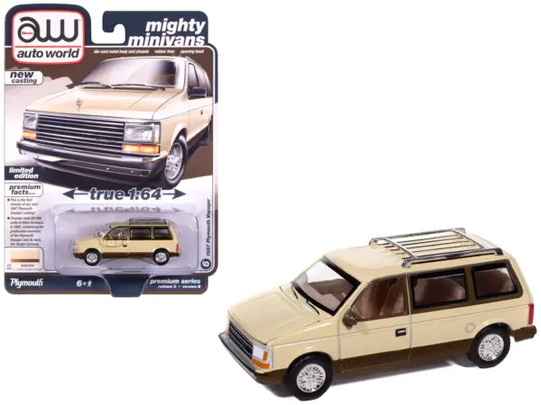 1987 Plymouth Voyager Van Light Cream and Golden Bronze Metallic 2-Tone "Mighty Minivans" Series 1/64 Diecast Model Car by Auto World #1