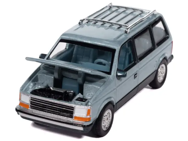 1987 Plymouth Voyager Van Ice Blue Metallic and Twilight Blue Metallic 2-Tone with Blue Interior "Mighty Minivans" Series 1/64 Diecast Model Car by Auto World #2