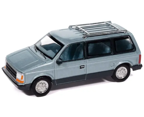 1987 Plymouth Voyager Van Ice Blue Metallic and Twilight Blue Metallic 2-Tone with Blue Interior "Mighty Minivans" Series 1/64 Diecast Model Car by Auto World #3