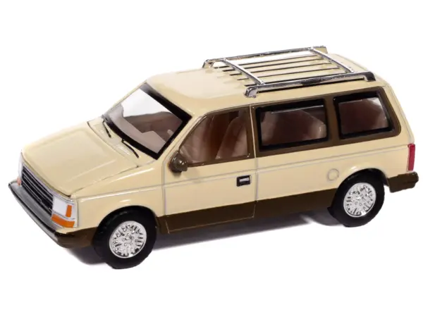 1987 Plymouth Voyager Van Light Cream and Golden Bronze Metallic 2-Tone "Mighty Minivans" Series 1/64 Diecast Model Car by Auto World #3