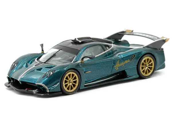 Pagani Huayra R Turquoise Carbon Fiber with Gold Wheels "Global64" Series 1/64 Diecast Model Car by Tarmac Works #2