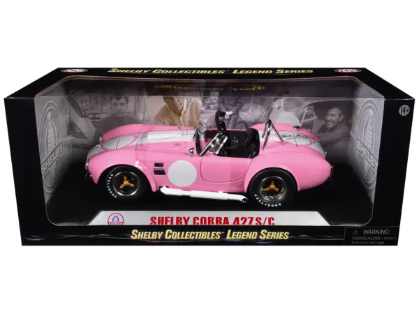 1965 Shelby Cobra 427 S/C Pink with White Stripes with Printed Carroll Shelby Signature's on the Trunk 1/18 Diecast Model Car by Shelby Collectibles #3