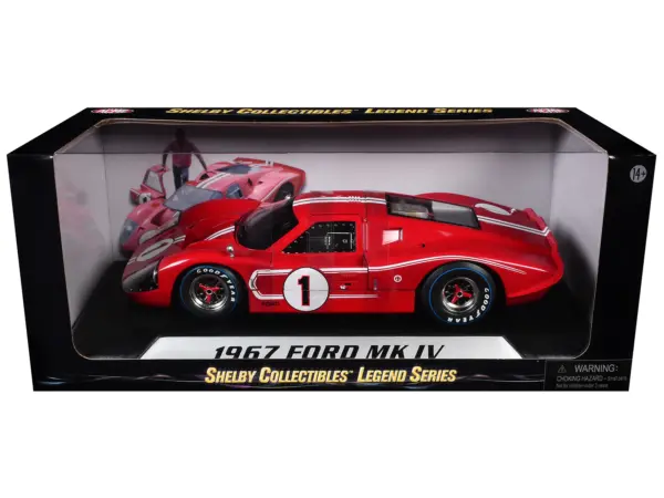 Ford GT MK IV #1 Red with White Stripes 24H of Le Mans (1967) 1/18 Diecast Model Car by Shelby Collectibles #3
