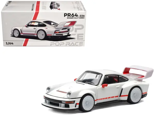 Singer DLS Turbo White with Red Stripes 1/64 Diecast Model Car by Pop Race #1