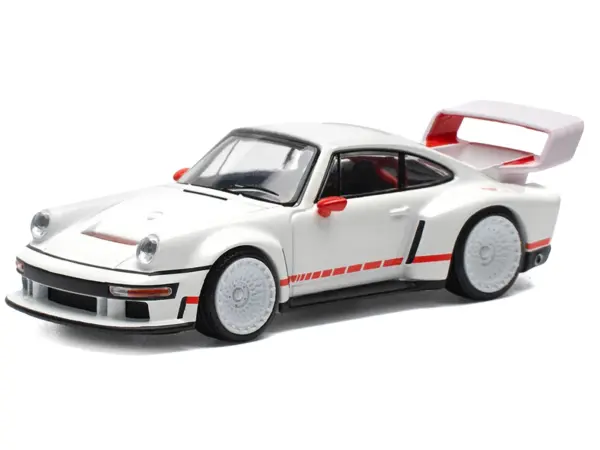 Singer DLS Turbo White with Red Stripes 1/64 Diecast Model Car by Pop Race #2