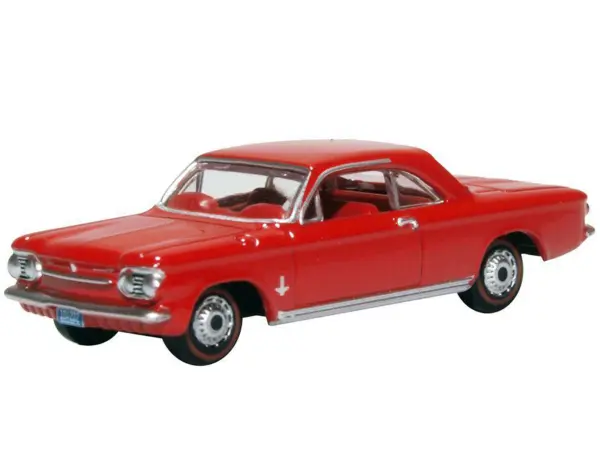 1963 Chevrolet Corvair Coupe Riverside Red with Red Interior 1/87 (HO) Scale Diecast Model Car by Oxford Diecast #2