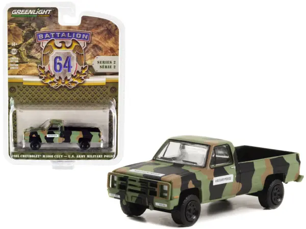 1985 Chevrolet M1008 CUCV Pickup Truck Camouflage "U.S. Army Military Police" "Battalion 64" Release 2 1/64 Diecast Model Car by Greenlight #1