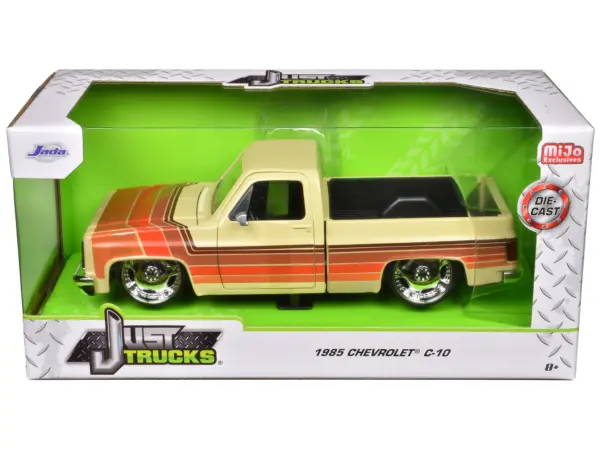 1985 Chevrolet C-10 Pickup Truck Beige with Stripes and Lowenhart Wheels "Just Trucks" Series 1/24 Diecast Model Car by Jada #3