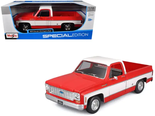 1974 Chevrolet C10 Cheyenne Super Pickup Truck Red and White "Special Edition" Series 1/18 Diecast Model Car by Maisto #1