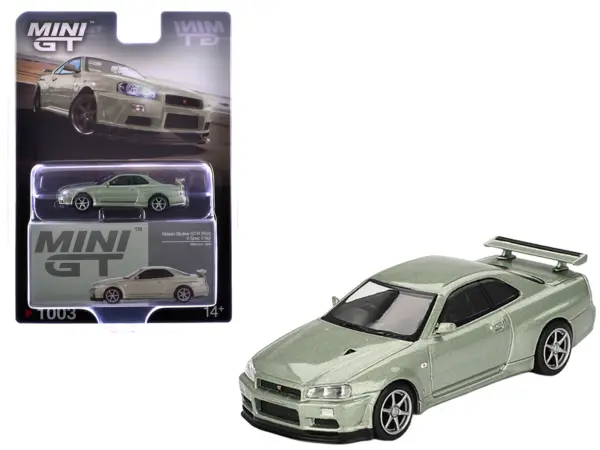 Nissan Skyline GT-R (R34) V-Spec II Nur RHD (Right Hand Drive) Millenium Jade Metallic Limited Edition 1/64 Diecast Model Car by Mini GT #1