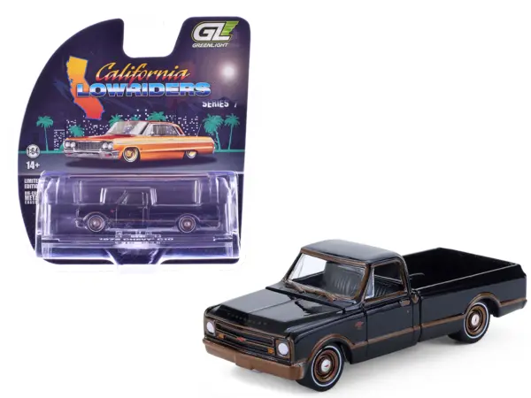 1972 Chevrolet C10 Pickup Truck Lowrider Black with Bronze Stripes "California Lowriders" Series 7 1/64 Diecast Model Car by Greenlight #1