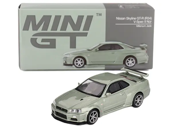 Nissan Skyline GT-R (R34) V-Spec II Nur RHD (Right Hand Drive) Millenium Jade Metallic Limited Edition 1/64 Diecast Model Car by Mini GT #4