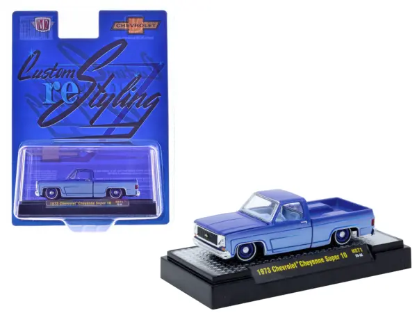 1973 Chevrolet Cheyenne Super 10 Pickup Truck "Custom Re-Styling" Blue and Light Blue Two-Tone with Blue Interior Limited Edition to 14058 pieces Worldwide 1/64 Diecast Model Car by M2 Machines #1