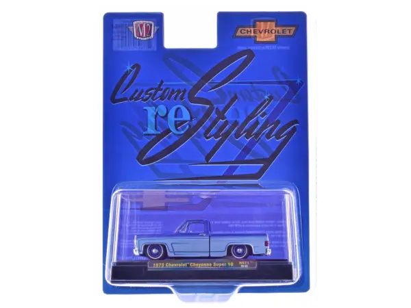 1973 Chevrolet Cheyenne Super 10 Pickup Truck "Custom Re-Styling" Blue and Light Blue Two-Tone with Blue Interior Limited Edition to 14058 pieces Worldwide 1/64 Diecast Model Car by M2 Machines #3
