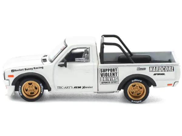 Datsun Pandem 620 Pickup Truck "Rocket Bunny Racing" White with Graphics 1/64 Diecast Model Car by Pop Race #3
