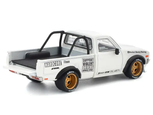 Datsun Pandem 620 Pickup Truck "Rocket Bunny Racing" White with Graphics 1/64 Diecast Model Car by Pop Race #4
