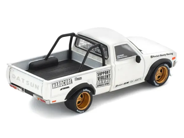 Datsun Pandem 620 Pickup Truck "Rocket Bunny Racing" White with Graphics 1/64 Diecast Model Car by Pop Race #5