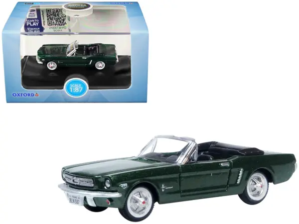 1965 Ford Mustang Convertible Ivy Green Metallic 1/87 (HO) Scale Diecast Model Car by Oxford Diecast #1