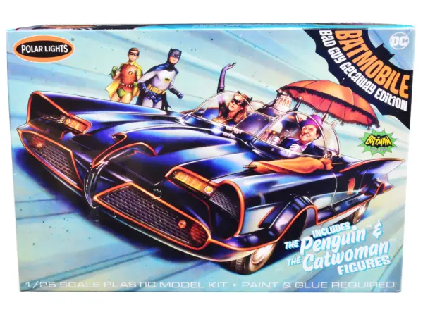 Skill 2 Model Kit 1966 Batmobile "Bad Guy Getaway Edition" with Penguin and Catwoman Figures "Batman" (1966-1968) TV Series 1/25 Scale Model by Polar Lights #1