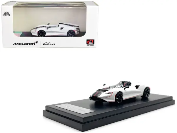 McLaren Elva Convertible White with Carbon and Red Stripes 1/64 Diecast Model Car by LCD Models #1