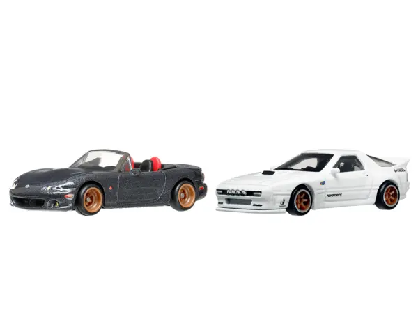 Mazda Mazdaspeed Miata Gray Metallic and Mazda RX7 FC Pandem White "Car Culture" Set of 2 Cars Diecast Model Cars by Hot Wheels #2