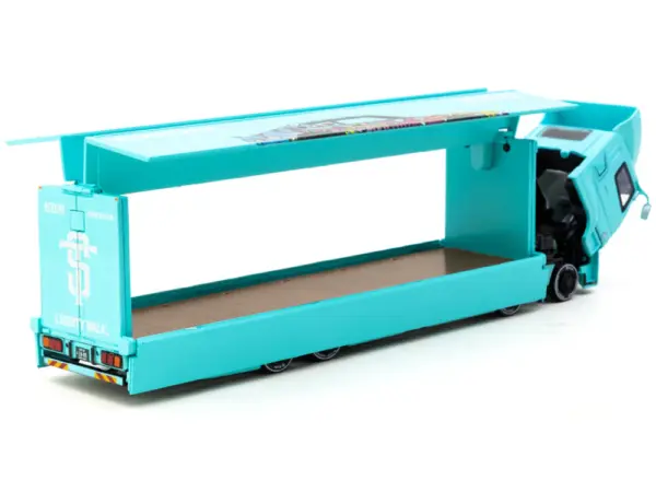 Mitsubishi Fuso Truck with Transporter "Liberty Walk - Suzuki Transport" Light Blue with Graphics "Truck64" Series 1/64 Diecast Model Car by Tarmac Works #2