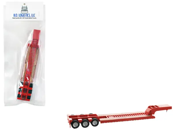 Low Boy Flatbed Trailer Red 1/87 (HO) Plastic Model Car by HO Logistics #1