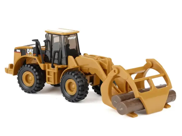 CAT Caterpillar 950G Wheel Loader Yellow with Log Fork and Wood Log Accessories 1/87 (HO) Diecast Model by Diecast Masters #2