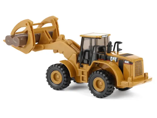 CAT Caterpillar 950G Wheel Loader Yellow with Log Fork and Wood Log Accessories 1/87 (HO) Diecast Model by Diecast Masters #4