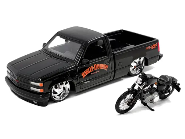 1993 Chevrolet 454 SS Pickup Truck "Harley Davidson" Black and 2007 Harley-Davidson XL 1200N Nightster Motorcycle Black "H-D Custom" Series 1/24 Diecast Model Car by Maisto #2