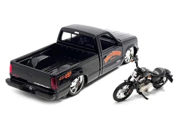 1993 Chevrolet 454 SS Pickup Truck "Harley Davidson" Black and 2007 Harley-Davidson XL 1200N Nightster Motorcycle Black "H-D Custom" Series 1/24 Diecast Model Car by Maisto #3