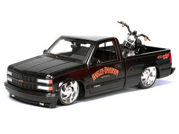 1993 Chevrolet 454 SS Pickup Truck "Harley Davidson" Black and 2007 Harley-Davidson XL 1200N Nightster Motorcycle Black "H-D Custom" Series 1/24 Diecast Model Car by Maisto #4