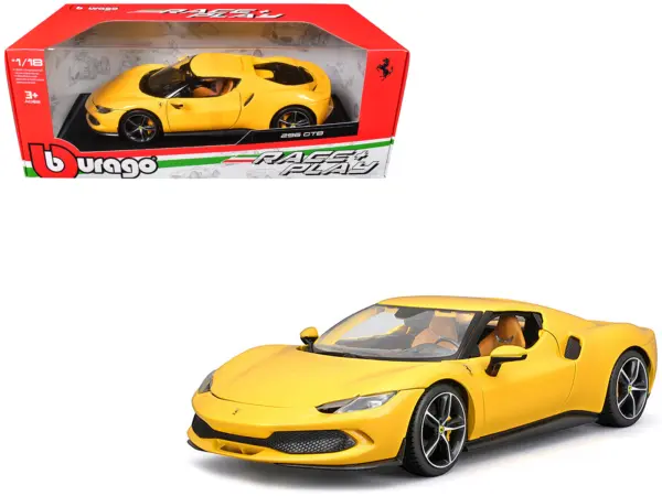 Ferrari 296 GTB Yellow "Race + Play" Series 1/18 Diecast Model Car by Bburago #1
