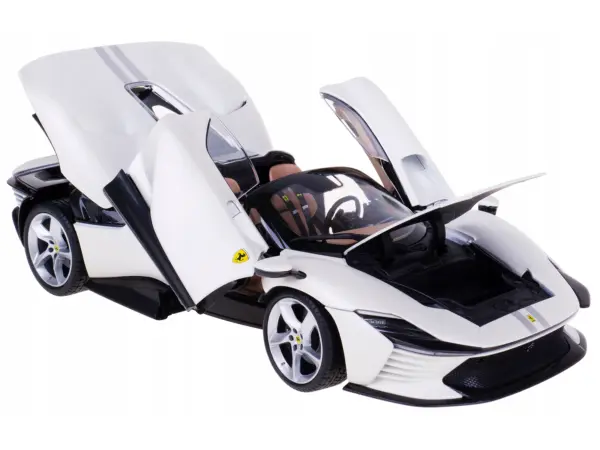 Ferrari Daytona SP3 White Metallic with Silver Stripes "Signature Series" 1/18 Diecast Model Car by Bburago #2