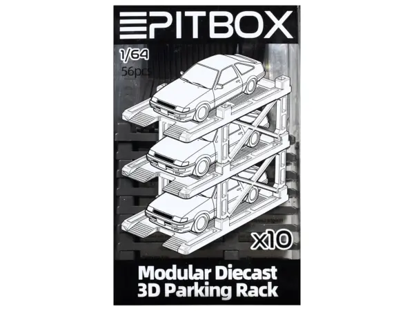 Modular Diecast 3D Parking Rack Display Stand Set of 10 Racks for 1/64 Scale Model Cars by Pitbox #3