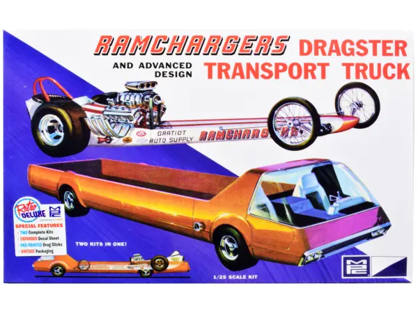 Skill 2 Model Kit Ramchargers Dragster and Advanced Design Transport Truck 2 Kits in 1 1/25 Scale Models by MPC #1